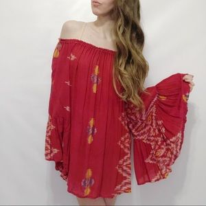 Indah Kamani Tribal Dramatic Bell Sleeve Dress